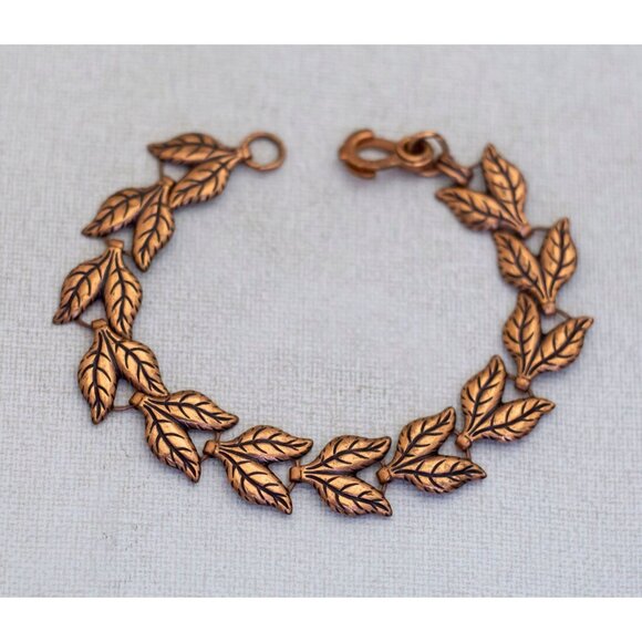 8 inch, Vintage Copper Leaves Elven Bracelet - N1 - Picture 1 of 3